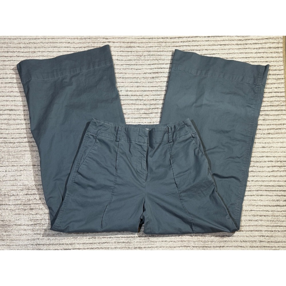 Loft Womens 0 Wide Leg Trousers Charcoal Blue High Rise Seamed Twill Pants